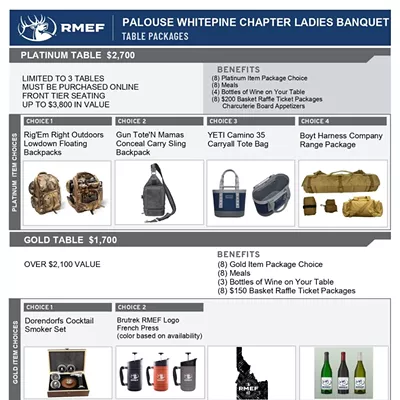 Image: Table Package Options. Individual Tickets sold online.